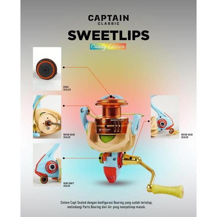 BEBAS ONGKIR - Reel Pancing CAPTAIN SWEETLIPS 1000 - 4000 SW (5+1 Bearing) Candy Edition