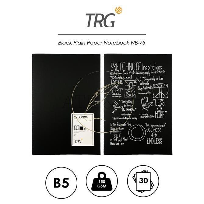 TRG Black Plain Paper Notebook B5 NB-75 - Buku Tulis Catatan A5 Hitam Polos Motif Plain TRG