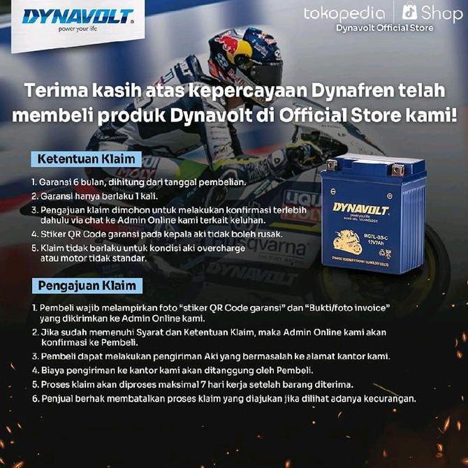 DYNAVOLT Aki Motor untuk Suzuki Thunder 125/250, dll | Aki Nano-Gel MG9-4B-C | 9 AH 225 CCA