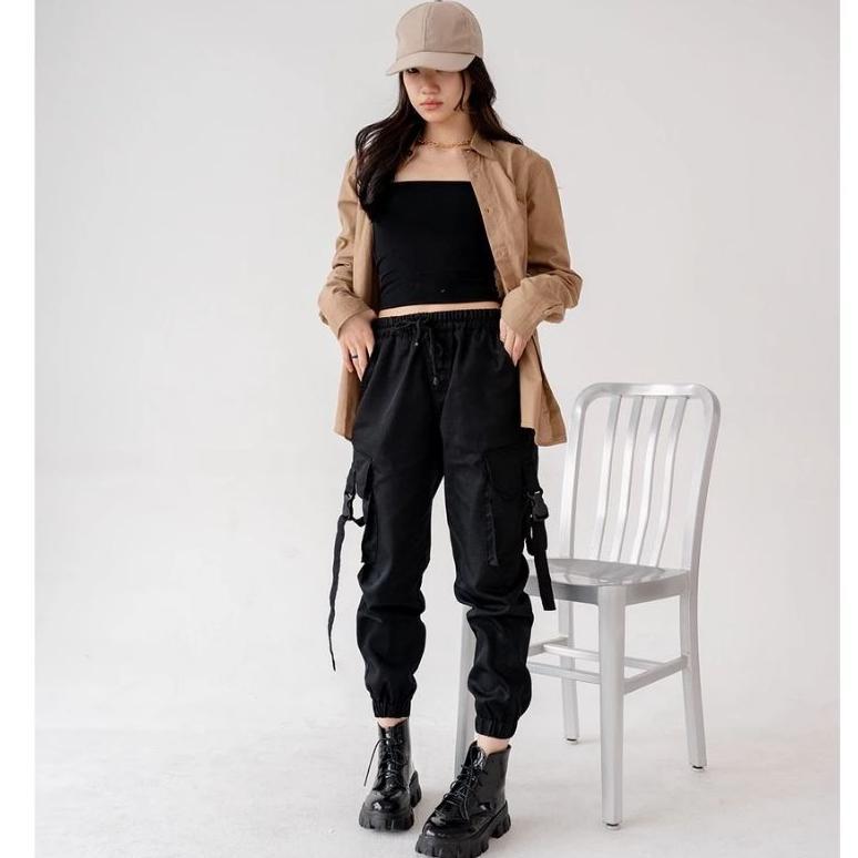 Grade Ori Celana Cargo Joger Tactical Wanita Panjang / Cargo Pants Cewek Kekinian / Ada Super Jumbo