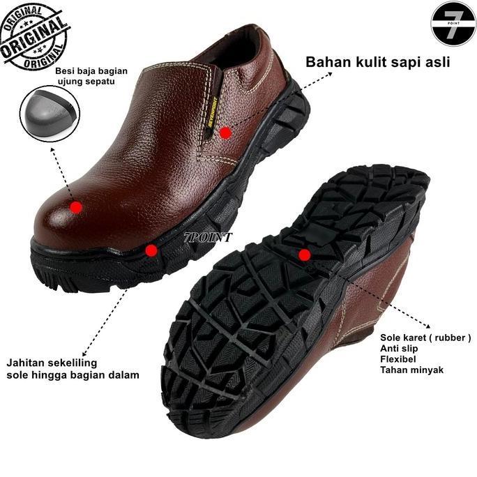 TERLARIS SEPATU SAFETY KULIT SAPI ASLI SLIP ON SEPTI PRIA COWOK CEWEK