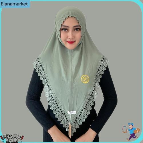 Indah Store - Hijab Instan Bergo Kerut Tali Lonceng Renda Senada Nabila By Moira Kualitas Premium