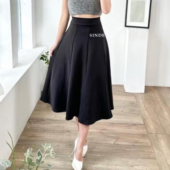 LIFESTYLE Eleganze-Audy Midi Korean Skirt-Rok Scuba Wanita Anti Kusut 7/8 Jumbo Nyaman Dewasa Karet 