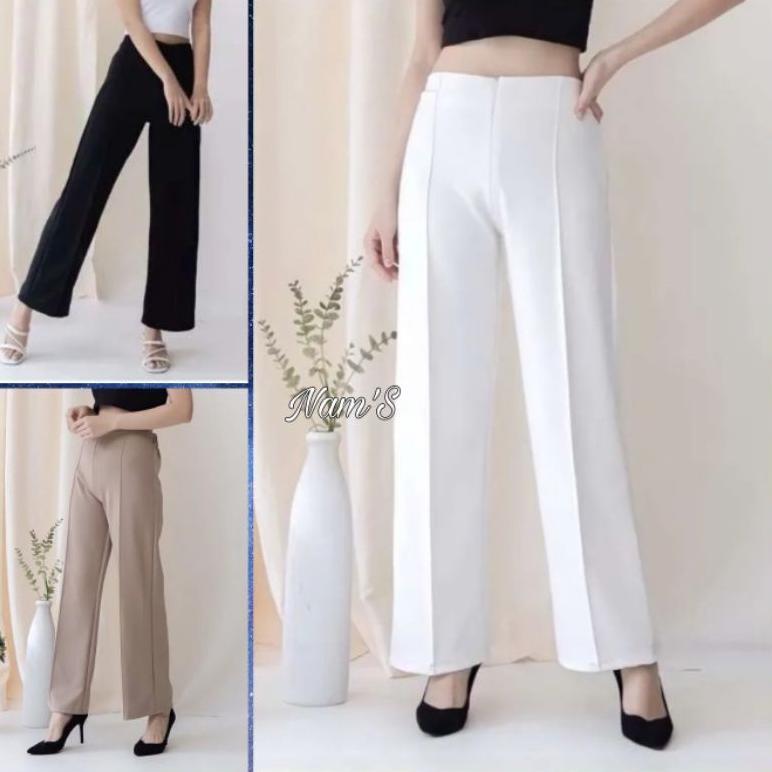 Terlaris Celana Kulot Hightwaist Wanita Kekinian Ala Korea Basic Hw Pinggang Karet Celana Culotte Pa