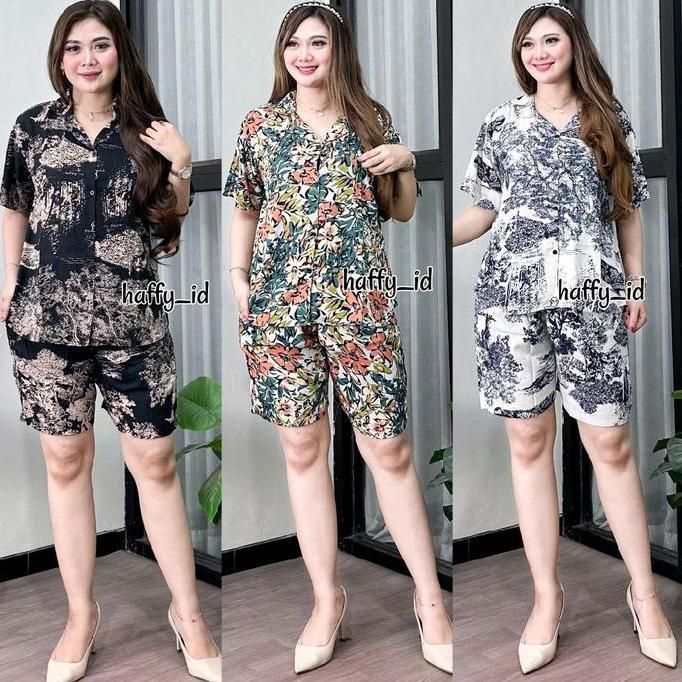 JUAL ONESET SANIA SETELAN WANITA KEKINIAN RAYON PREMIUN - SHORT PANTS PAJAMAS SLEEPWEAR SET CELANA B