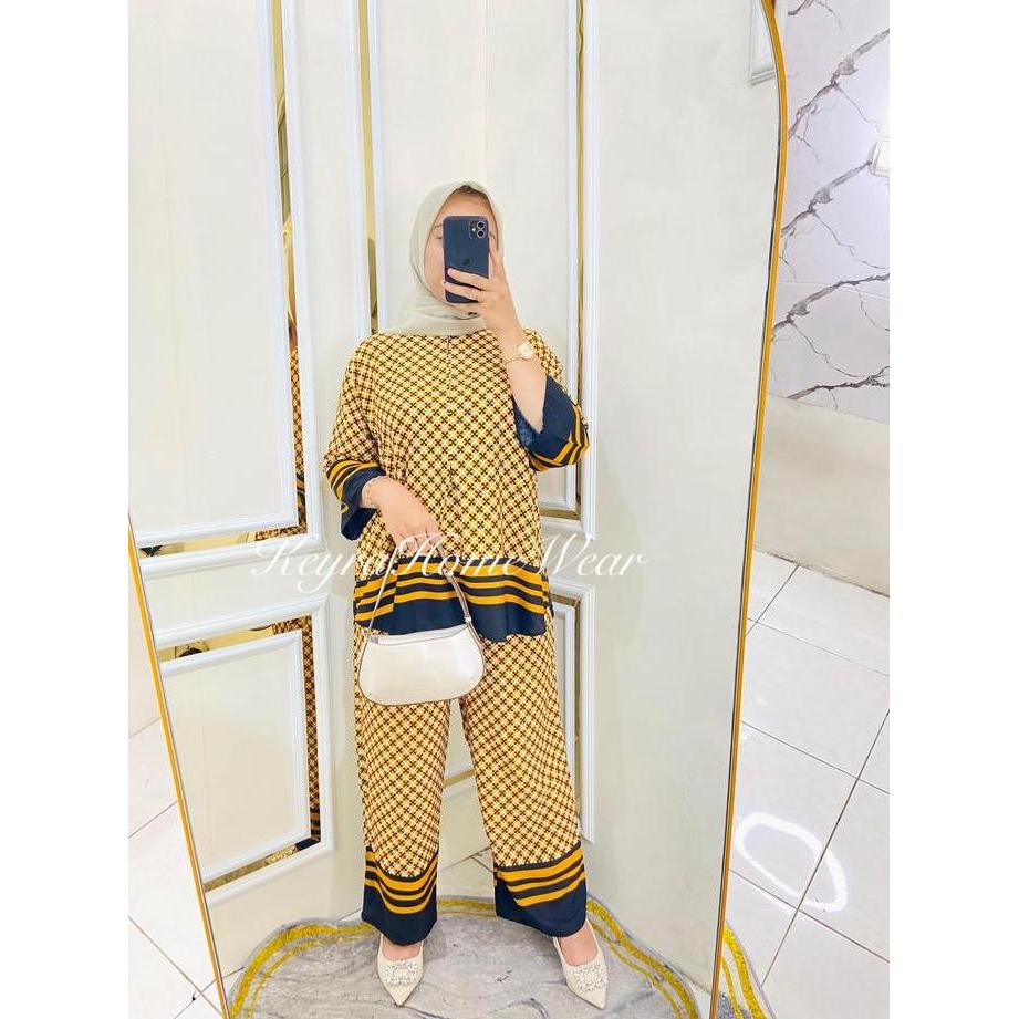KHUSUS KAMU PRODUK Keyra Pajamas Kulot One Set Kemeja Lengan 7/8 Rayon Motif Busui Nyaman Adem Celan