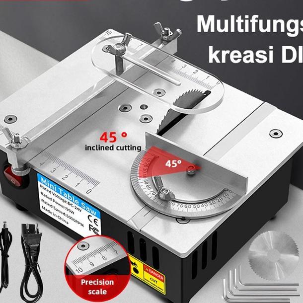 Convenyy Table Saw Mini Diy 7 Kecepatan Gergaji Meja Meja Gergaji Kayu Multifungsi 5000Rpm Rumah Tan