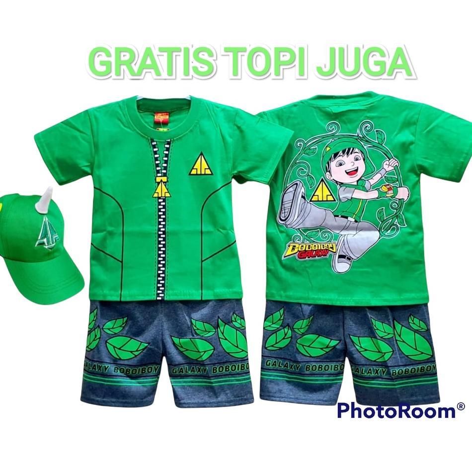 Kostum Baju Anak Boboiboy Daun Gratis Topi / Kostum Baju Boboiboy Topi Hijau Terlaris