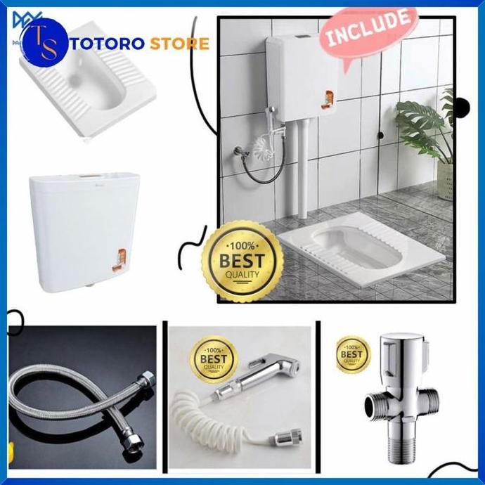 Closet | Kloset Jongkok Mr.Tao 1Set Tanpa Penutup Kloset Otomatis + Energy Saving Water Tank Bahan K
