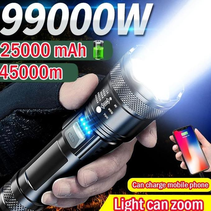 Fluent- Rechargeable Senter Led Super Terang 10000 Lumens Jarak Jauh Ringan Tahan Air Ipx4 Zoom Sent