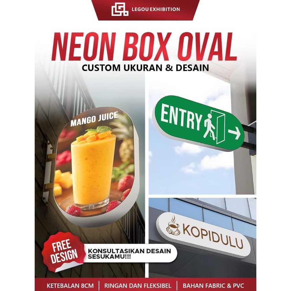 TERBARU 2026 NEON BOX OVAL 1 SISI DAN 2 SISI CUSTOM UKURAN TERMURAH
