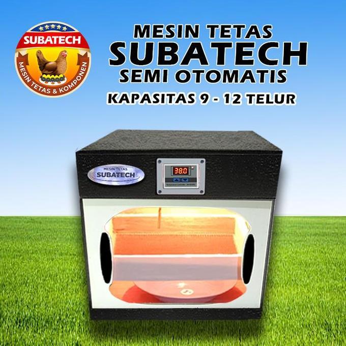 SUBATECH Mesin Tetas Semi Otomatis Kapasitas 9-12 Telur Ayam Bebek Burung dengan Sistem Pemutaran Ma
