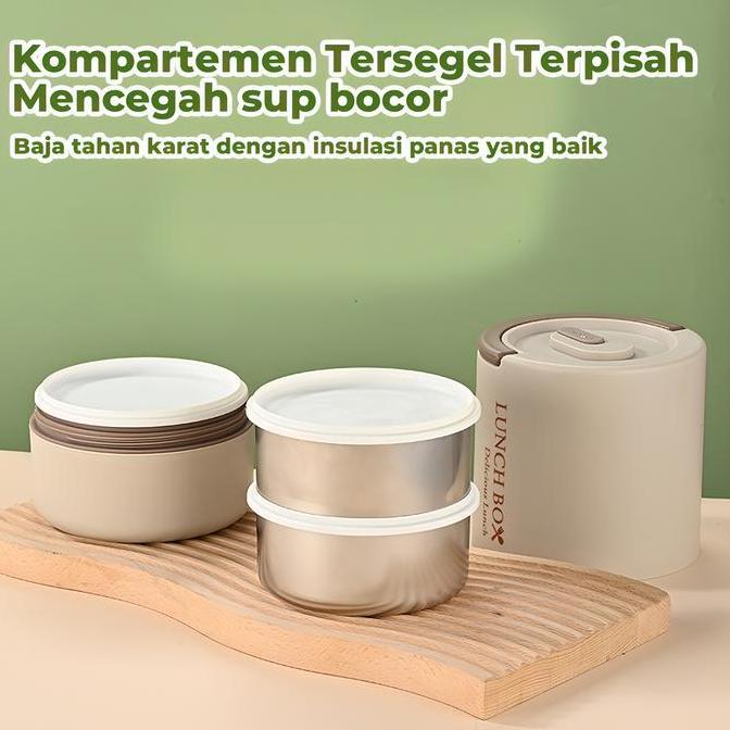 Heefn Lunch Box Stainless 3 Susun Anti Tumpah Tahan Panas