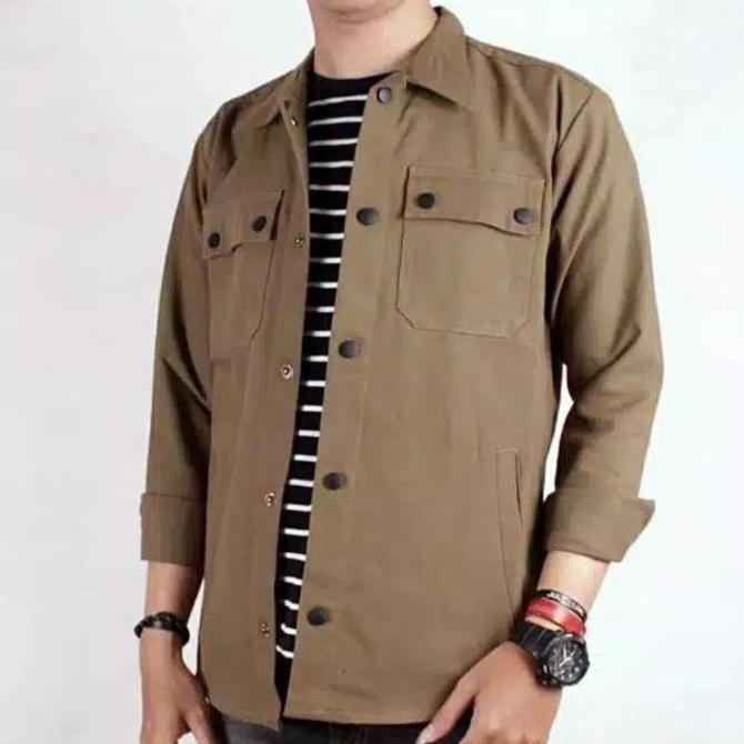 NIKMATI PRODUK INI Semi Parka Kemeja Parka Panjang Original Pria Casual Khaki NIKMATI PRODUK INI