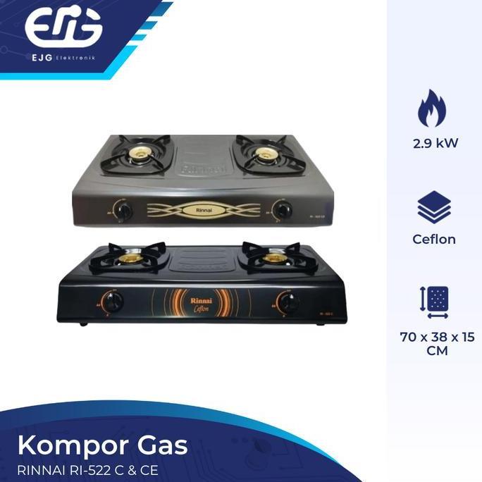 Rinnai Kompor Gas RI 522 C & RI 522 CE / 2 Tungku / Ceflon RI522C RI522CE