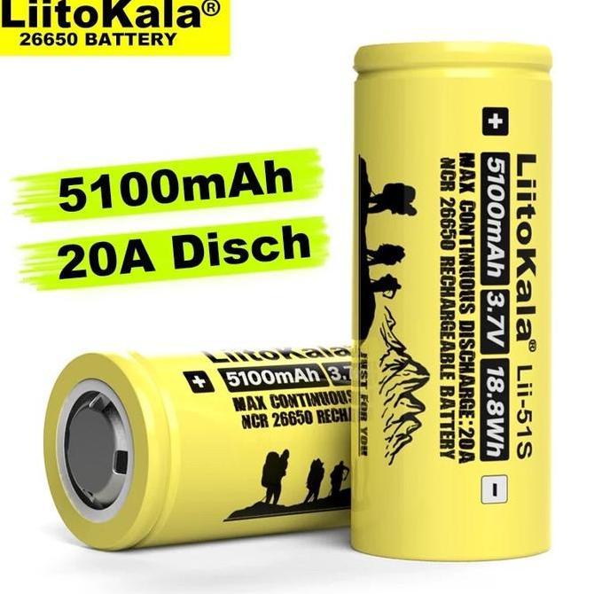 HARGA TERBAIK - Liitokala Lii-51s Original 26650 baterai 3.7V 5100mAh 20A 26650 Baterai Isi Ulang Li