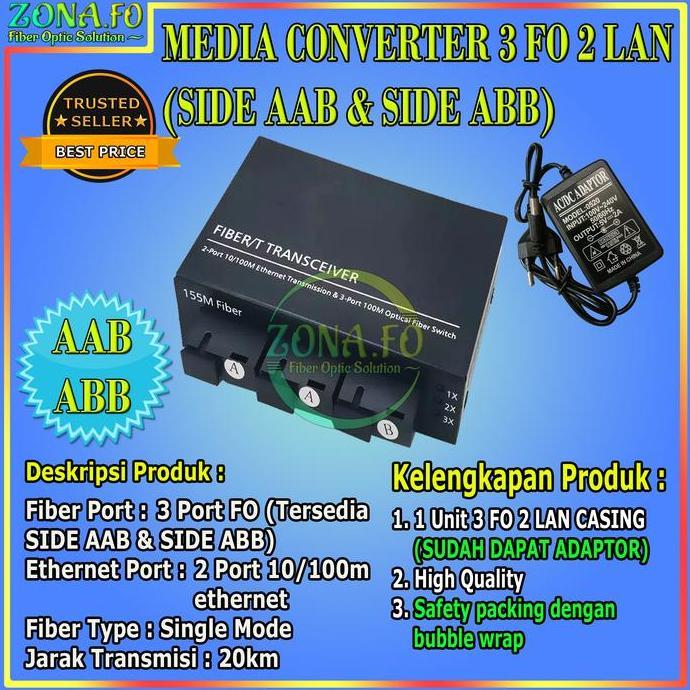 Mmhstore- Media Converter 3 Port Fo Port Lan / Switch Fiber 3 Fo Lan
