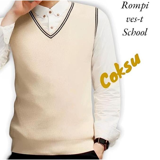 Uomo- Evo | Vest Knit School Premium | Rompi Rajut Strip Polos Pria Korean Style Casual Tebal