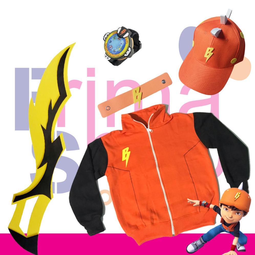 topi + jam tangan + 1 pedang mainan + jaket sweater boboiboy stokready