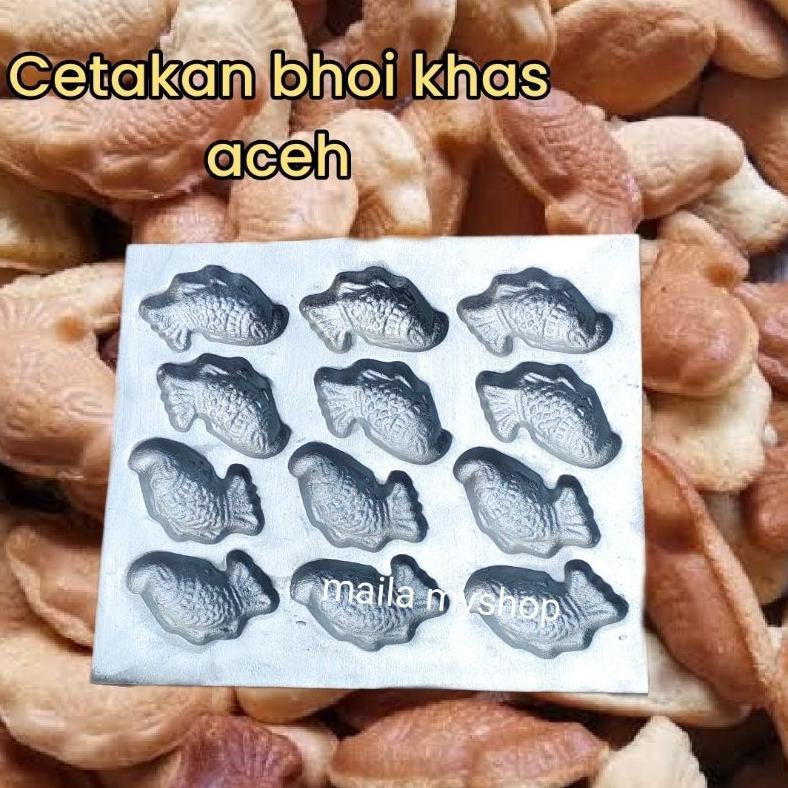 Cetakan kue bhoi isi 12 bolu kering khas aceh loyang motif ikan anti lengket Diskon