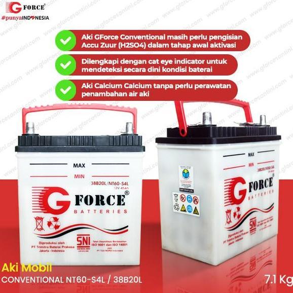Gforce Nt60-S4L / 38B20L Conventional 45Ah 12V - Aki Mobil
