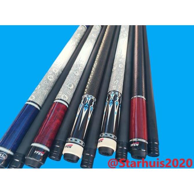 Carbon Fiber Shaft Cue Stik Play Premium LEATHER Grip YFEN 12.5mm termasuk Joint Protector & Extensi