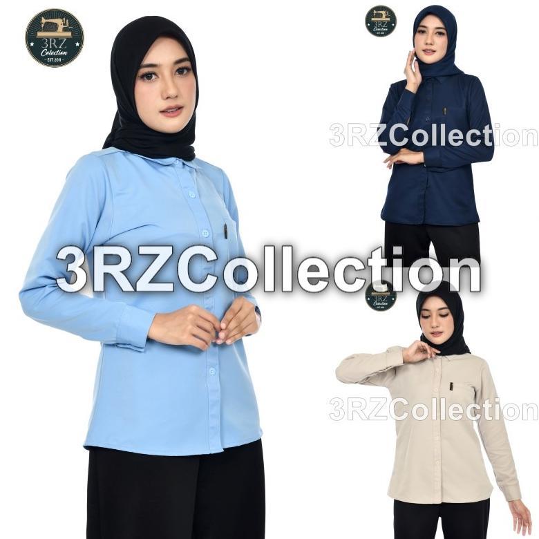 Original Kemeja Wanita Baju Kantor Wanita Seragam Karyawan Biru Muda Panjang Wanita Baju Pabrik Wani