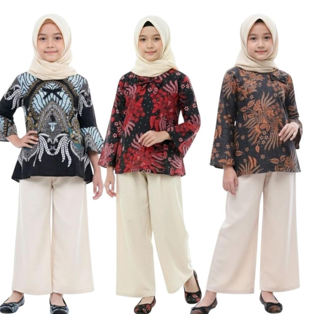 Grosir Blus Batik Anak Perempuan,Baju Atasan Batik Anak Perempuan 2-11 Tahun,Baju Batik Seragam Anak
