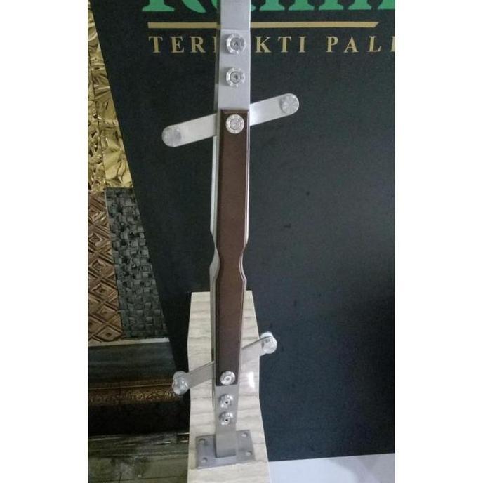 Tiang Railing Stainless Motif Kayu Glass Partition Hand Railing Stud