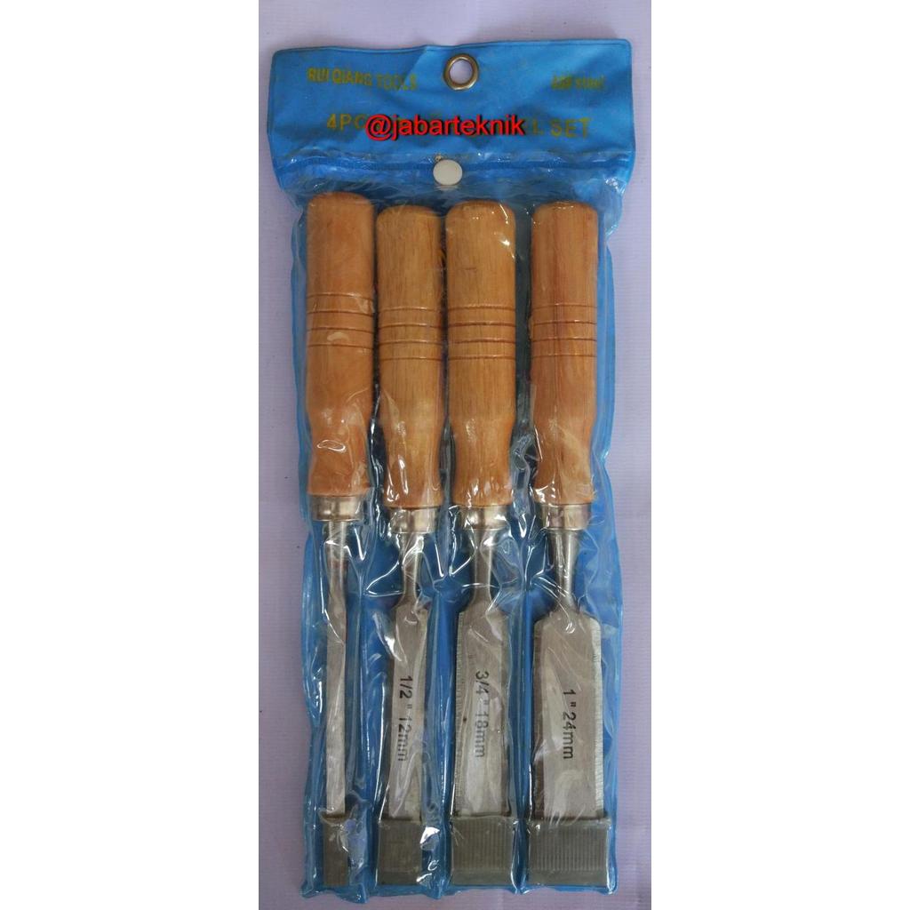 PAHAT KAYU SET 4 PCS Pipih Isi 4 Murah Kuat Tajam