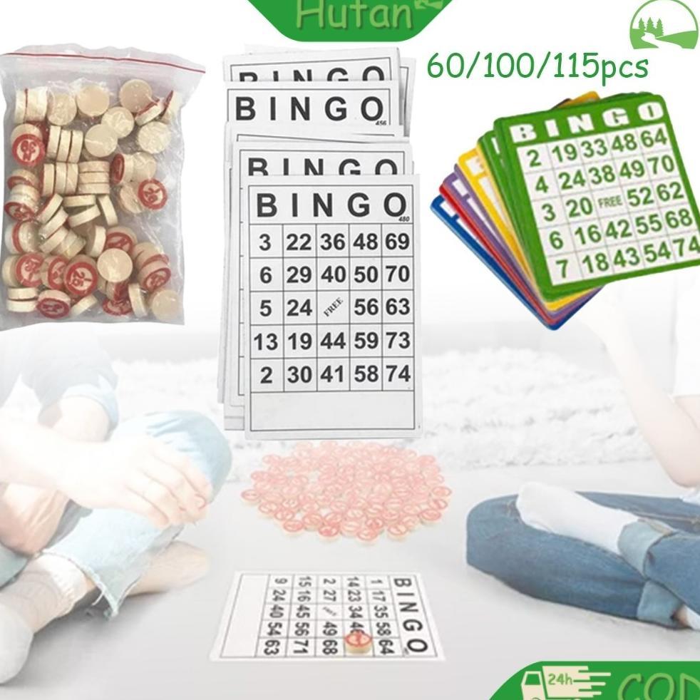60/100/115Pcs 1Set Kartu Bingo Lengkap Besar Bingo Card 5 Warna Bingo Set