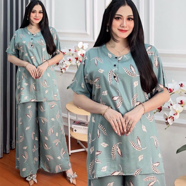 Terbaru Setelan Wanita One Set Jumbo Rayon Premium Setelan Kekinian Busui Resleting Depan Baju Tidur