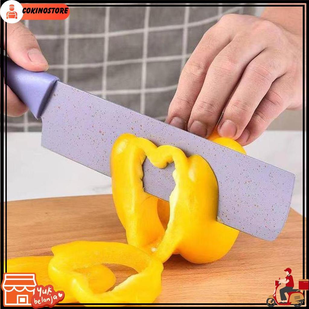 Set Pisau Dapur 6In1 Stainlees Jerami Anti Lengket Pisau Dapur Multifungsi Kitchen Knife Set Gunting