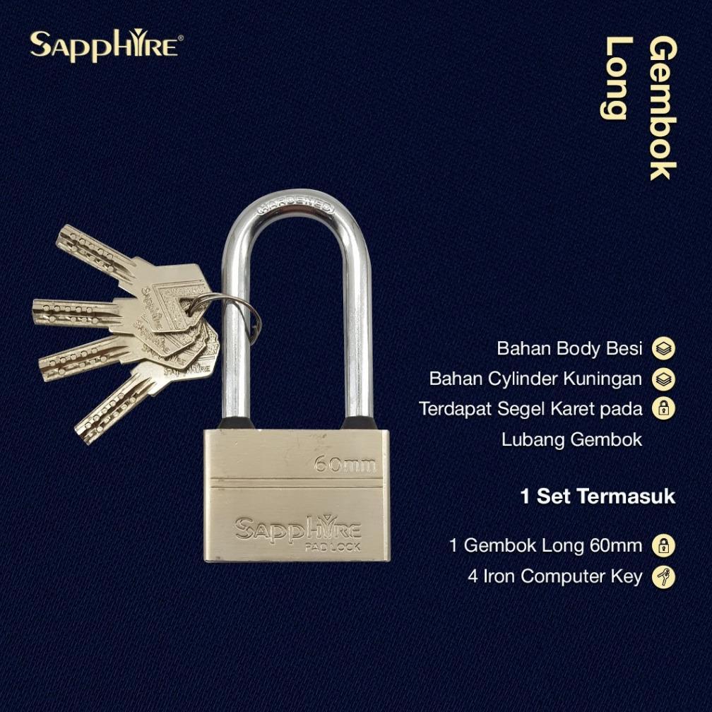 Sapphire Gembok Long 60Mm Gembok Rumah Gembok Pagar Leher Hardened Anti Maling Anti Potong & Gergaji