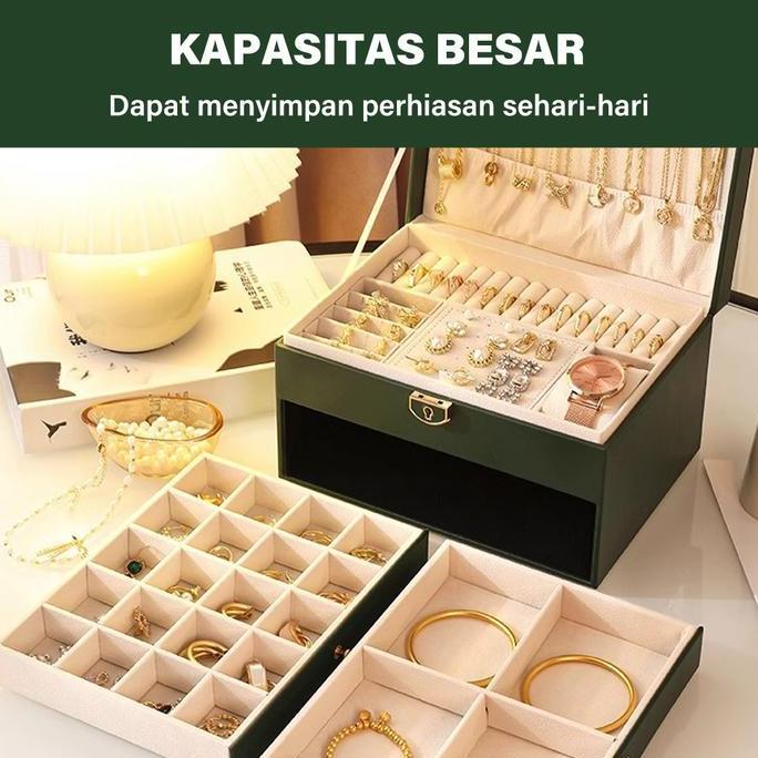ORIQIR Maillard Brown Kotak Perhiasan Mewah dengan Tiga Lapis Berkapasitas Besar & Kunci Pengaman un
