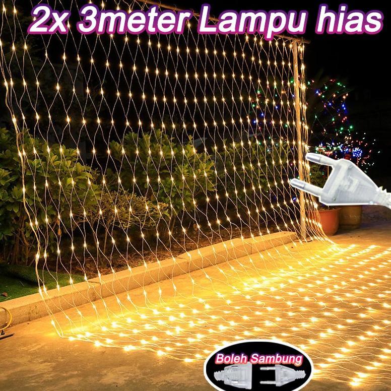3mx2m Lampu Hias Natal Lampu Kelap Kelip Lampu Hias Lampu Jala Tirai Panjang Waterproof Lampu LED Hi