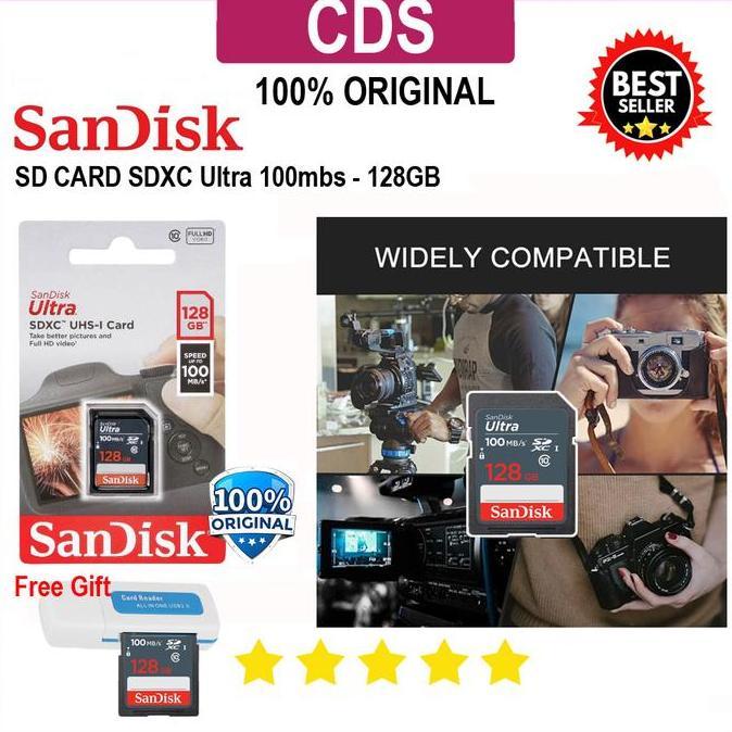 Sandisk SD Ultra - Memory Card Kamera 128GB 100MBS - Canon Nikon Sony