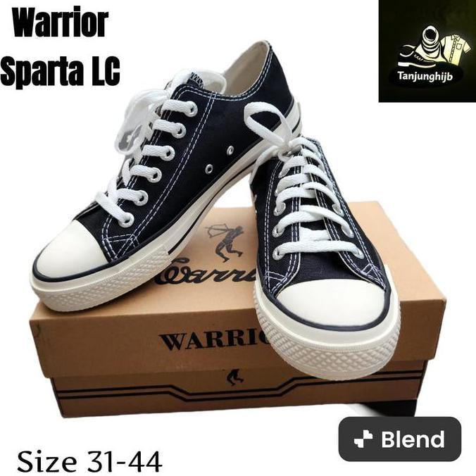 Sepatu Pria Sepatu Warrior Sparta Lc Black White / Warrior Sparta Low Hitam Karet Kasual Putih Shoes