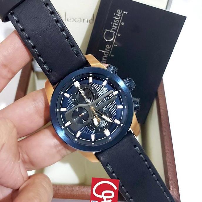 ALEXANDRE CHRISTIE AC6270 AC 6270 MAN BLUE ROSEGOLD LEATHER STRAP