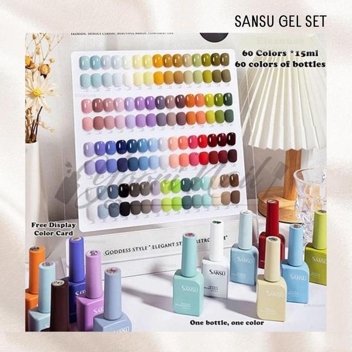 Nzar.id99   - Sansu gel set 15ml colors 60 warna set kutek set nail gel paket gel polish kutek