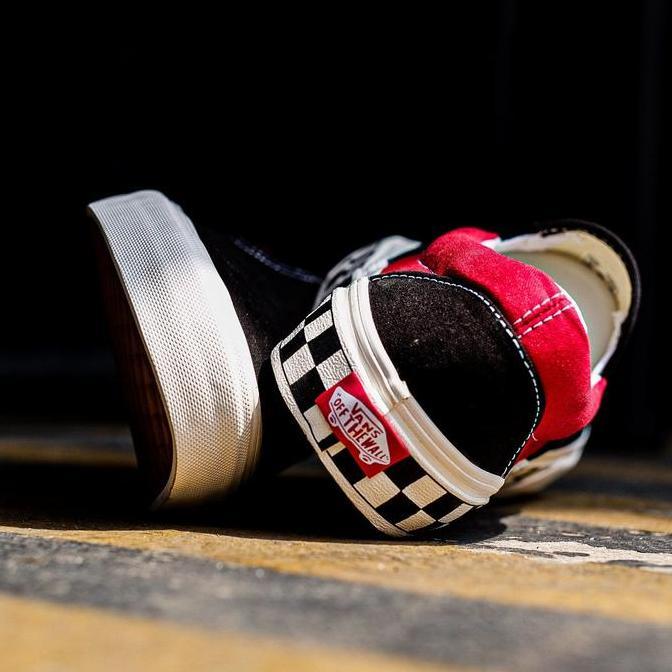 Slip On Pria Vans Bmx Slip-On Checkerboard Black / Red