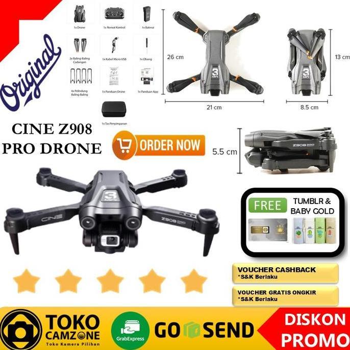 TERBARU - CINE Z908 Drone 4K HD Dual Camera Obstacle Avoidance 2000mAh - Z908 PRO - Black