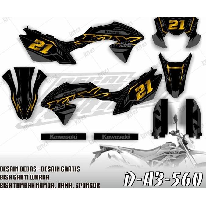 Stiker decal motor klx 150 bf terbaru WARNA HITAM LIST GOLD KEREN