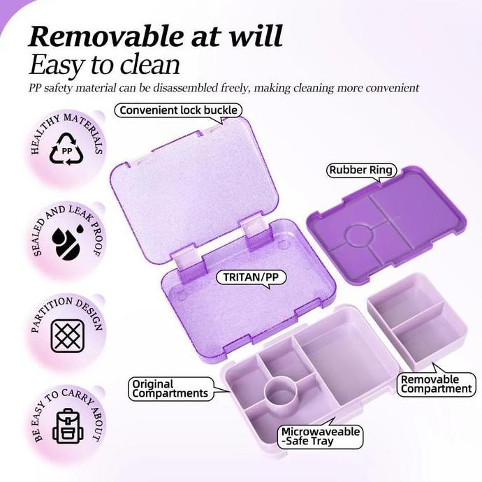 Kotak Makan Bento Glitter Shimmer/Bento Lunch Box Ukuran Besar Mewah