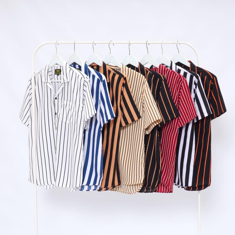 BEST SELLER KEMEJA STRIPE HAWAI V-NECK PRIA HEM SALUR GARIS - GARIS TERLARIS KEMEJA PRIA LENGAN PEND