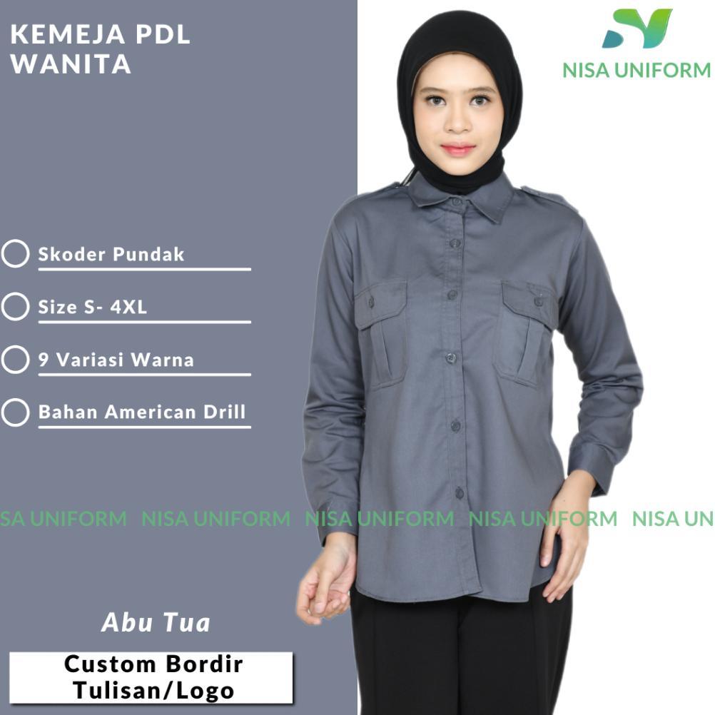 ORIGINAL KEMEJA PDL PEREMPUAN LENGAN PANJANG/KEMEJA KERJA WANITA/PDL CUSTOM BORDIR/BAJU PDL LENGAN P