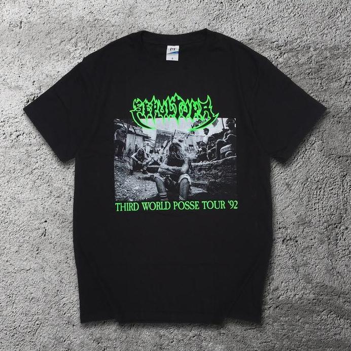 KAOS SEPULTURA - THIRD WORLD POSSE TOUR 92 | T-Shirt Band | Kaos Pria | Bahan Katun | Sablon Manual 