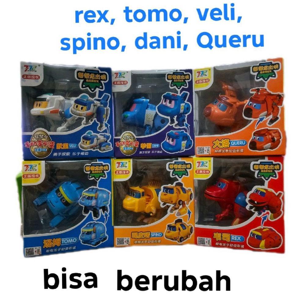 mainan go go dino robot gogo dino robot transfoms rex tomo locky ping veli queru dani spino