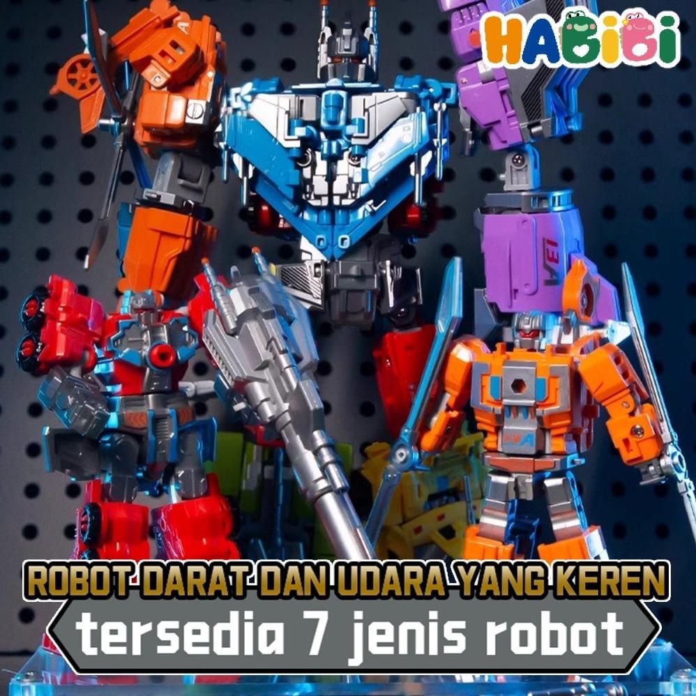 Habibi Mainan Robot Transformasi 7-in-1: Tank, Pesawat, Kapal Induk, Mobil & Kombinasi Super