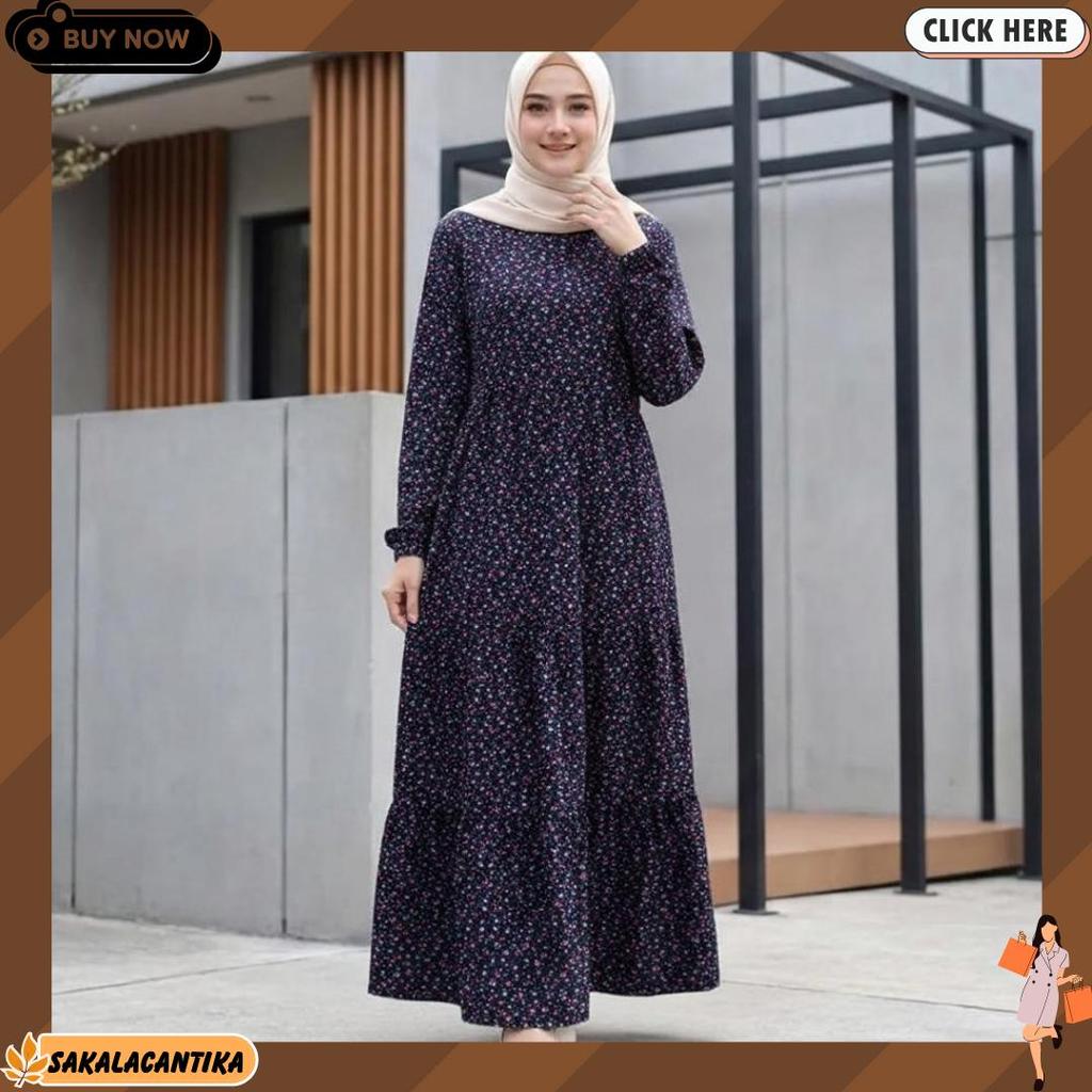 Dress Susun Motif Bunga  Basicc Susun Rempel Stylish Rekomendasi Terbaik